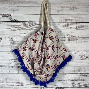 Judith March Large Slouchy Tote Bag Duffel Fringe Tassels Boho Beachy Bull Skull